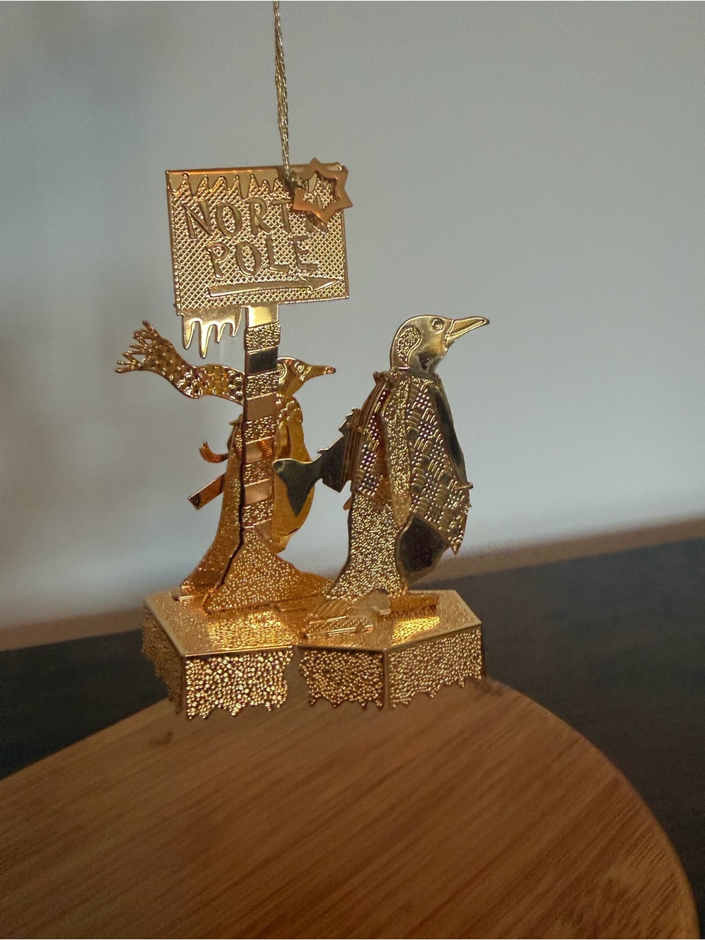 Gold Plated North Pole Penguin Holiday Ornament